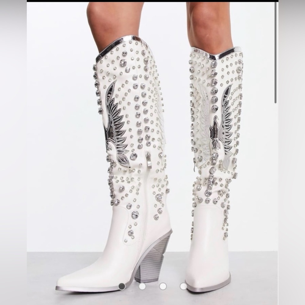 Rhinestone cowboy boot white